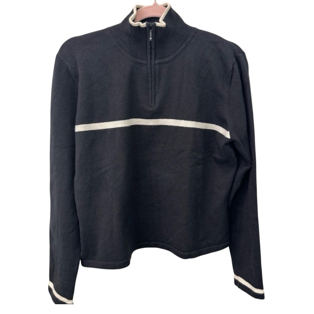 Vintage Esprit Black Sweater with White Stripe 1/4 Zip. Sz L